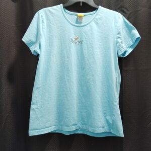 Bee-Tees Light Blue 'Happy' T-Shirt  Size L 100% Cotton